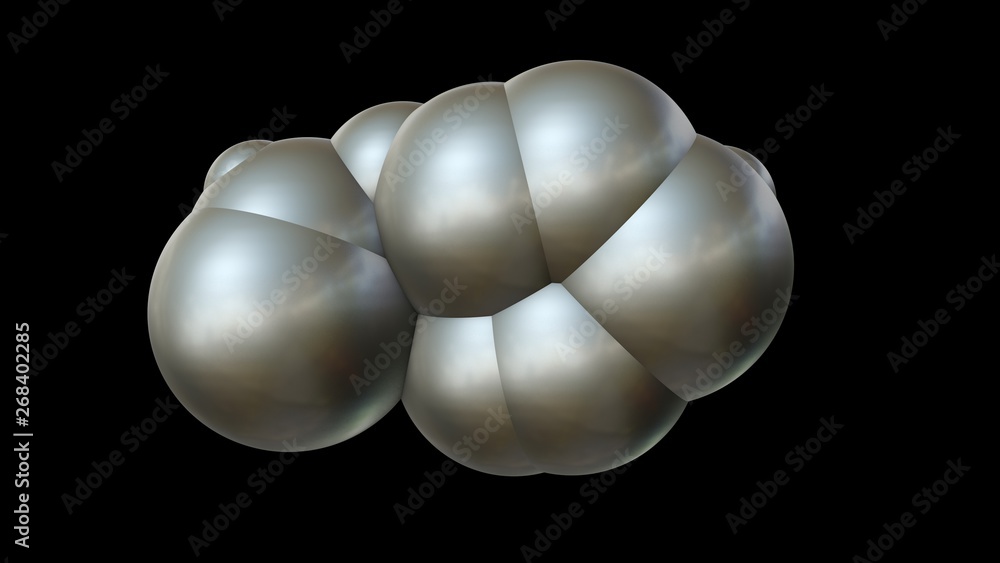 Poster 3d illustration of metal balls of different sizes randomly arranged in space and penetrating into ea