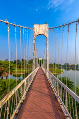 White bridge in the park at the Nong Prajak lake , Udon Thani Province in Thailand.