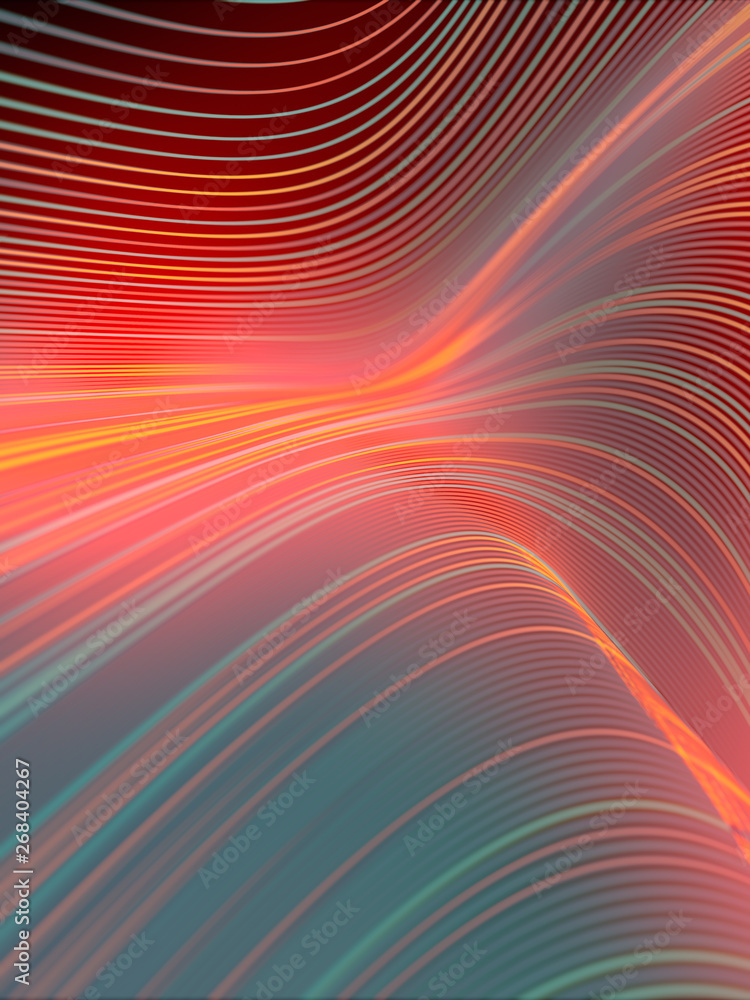 Poster Modern style abstraction with composition made of various colored lines. Wave band geometric pattern. 3d rendering