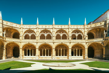 Obraz premium Jeronimos Hieronymites Monastery Of The Order Of Saint Jerome In Lisbon, Portugal Is Built In Portuguese Late Gothic Manueline Architecture Style