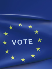 European elections vote, EU flag with white word vote