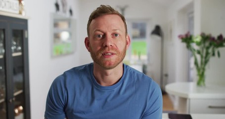 4K Professional man making video call at home, seen from webcam's pov - Powered by Adobe