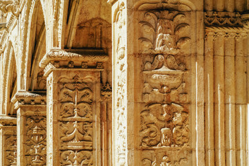 Jeronimos Hieronymites Monastery Of The Order Of Saint Jerome In Lisbon, Portugal Is Built In Portuguese Late Gothic Manueline Architecture Style