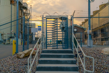 Entryway of a Power Plant in Utah Valley with stairs and revolving door