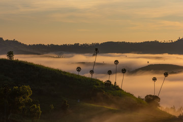 Beautiful Sunrise and the mist at Khao Kho, Phetchabun Province, Thailand.
