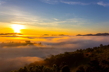 Beautiful Sunrise and the mist at Khao Kho, Phetchabun Province, Thailand.