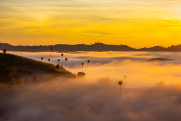 Beautiful Sunrise and the mist at Khao Kho, Phetchabun Province, Thailand.