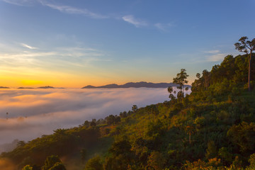 Beautiful Sunrise and the mist at Khao Kho, Phetchabun Province, Thailand.