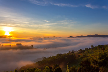 Beautiful Sunrise and the mist at Khao Kho, Phetchabun Province, Thailand.