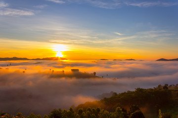 Beautiful Sunrise and the mist at Khao Kho, Phetchabun Province, Thailand.