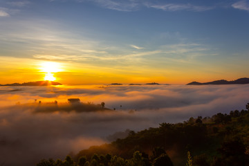 Beautiful Sunrise and the mist at Khao Kho, Phetchabun Province, Thailand.