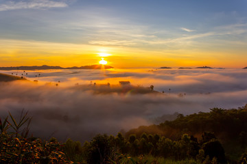 Beautiful Sunrise and the mist at Khao Kho, Phetchabun Province, Thailand.