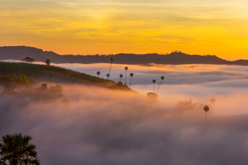 Beautiful Sunrise and the mist at Khao Kho, Phetchabun Province, Thailand.