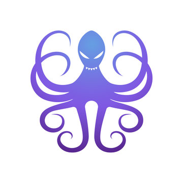 Vector illustration of a blue angry octopus on a white background.