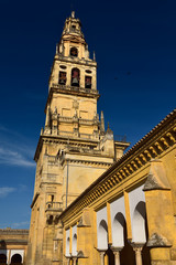 Bell tower with Saint Raphael previously minaret of the Cordoba Cathedral Mosque from the Court of Oranges