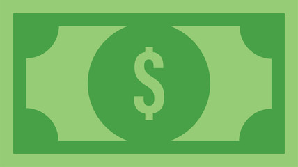 Dollar bill, green currency banknote, cash and money symbol. Flat vector illustration.