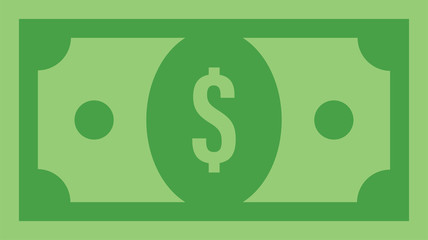 Dollar bill, green currency banknote, cash and money symbol. Flat vector illustration.