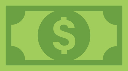 Dollar bill, green currency banknote, cash and money symbol. Flat vector illustration.