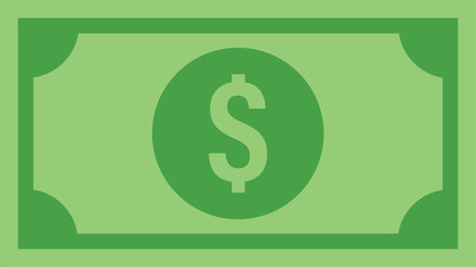 Dollar bill, green currency banknote, cash and money symbol. Flat vector illustration.