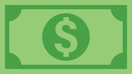 Dollar bill, green currency banknote, cash and money symbol. Flat vector illustration.