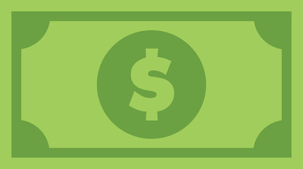 Dollar bill, green currency banknote, cash and money symbol. Flat vector illustration.