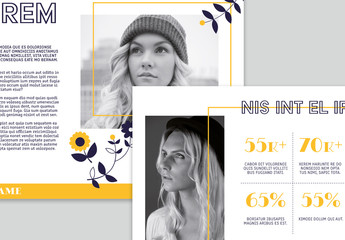 Blog Media Kit Layout with Illustrative Floral Elements and Yellow Accents