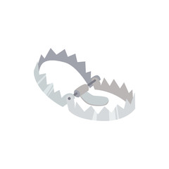 Steel, metal and sharp hunting trap, hunter equipment against animals and bear.
