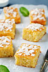 Coconut Breakfast Bars with fresh coconut sprinkles