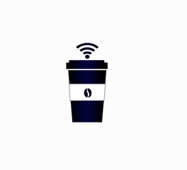 Flat design - a glass for coffee. Coffee to go and free Wi-Fi. Web icon coffee takeaway coffee cup and wireless internet network icon isolated. Web icon for smartphone or website