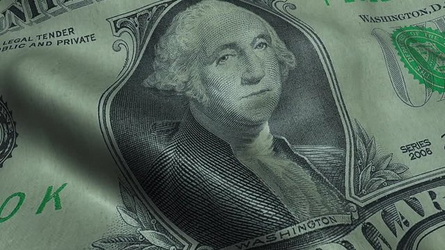 Waving US President George Washington, Crumpled One Dollar Bill Obverse