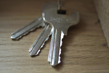 bunch of keys from the door-lock close up