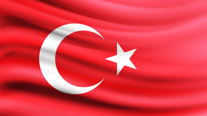 Turkish flag blowing in the wind.  Turkey flag waving. Background texture. 