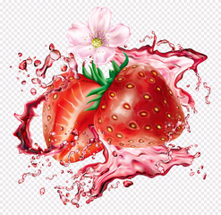 Strawberry cut into slices into of burst splashes of juices