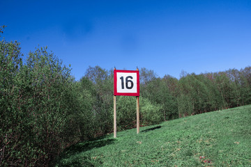 Unknown plate in the forest with the number 16