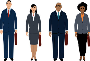 Set of business people characters of different age and sexes, standing, full length, EPS 8 vector illustration