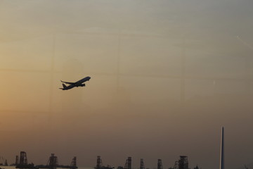 sunset at airport