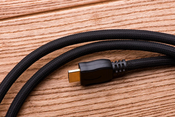 HDMI cable close-up. HDMI connector. HDMI plug