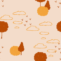 Outdoor Landscape Scenery Vector Seamless Pattern
