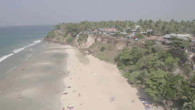 Varkala beach in Kerala, India, 4k aerial ungraded/flat