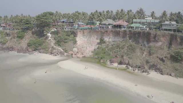 Varkala beach in Kerala, India, 4k aerial ungraded/flat
