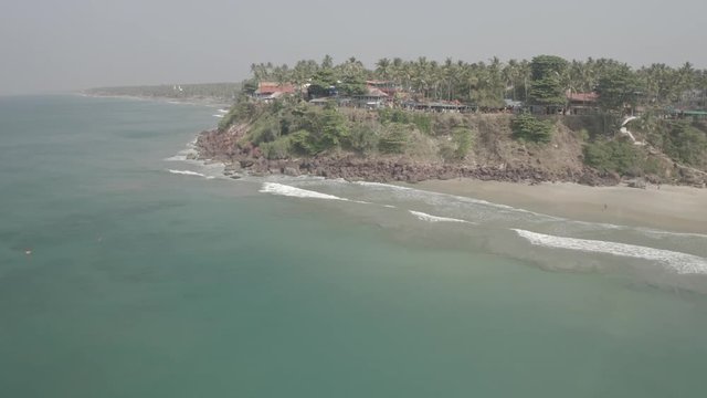 Varkala beach in Kerala, India, 4k aerial ungraded/flat