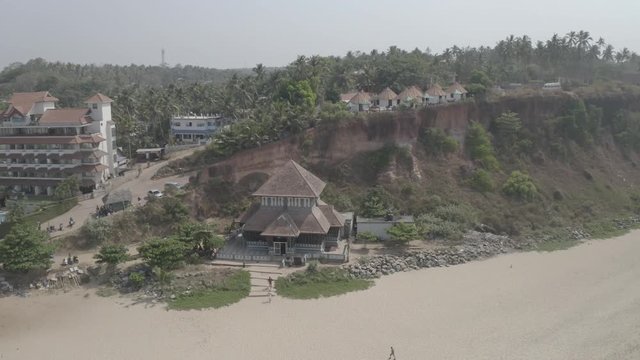 Varkala beach in Kerala, India, 4k aerial ungraded/flat