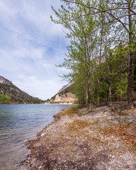Mountain Lake with Blue Sky in British Columbia, Canada.