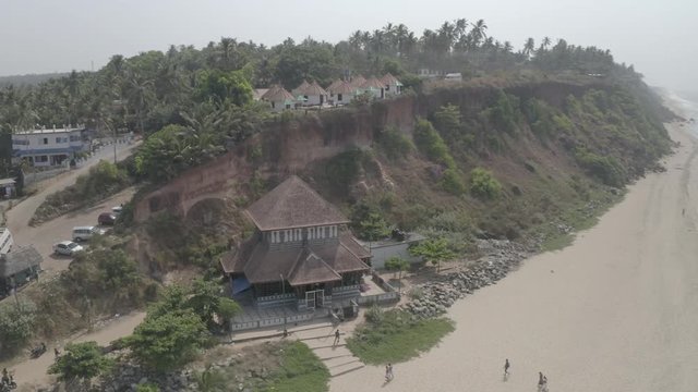 Varkala beach in Kerala, India, 4k aerial ungraded/flat
