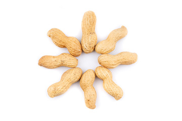 dried  peanuts with shell on white background