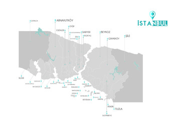 Fototapeta premium istanbul districts eyup, esenler, beykoz, uskudar, fatih, sile, kadikoy, maltepe, tuzla, bakirkoy, gaziosmanpasa, avcilar, esenyurt, buyukcekmece, silivri, beyoglu, zeytinburnu, adalar map, Turkey