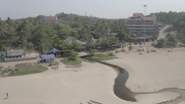 Varkala beach in Kerala, India, 4k aerial ungraded/flat