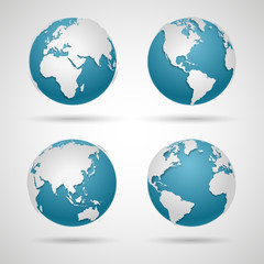 Globe Icon Set - Round World Map Vector Flat