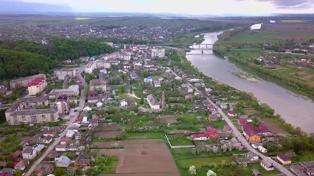 Aerial view of town of Halych, old Ukrainian capital in Ivano-Frankivsk region, Ukraine.