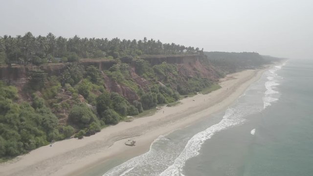 Varkala beach in Kerala, India, 4k aerial ungraded/flat